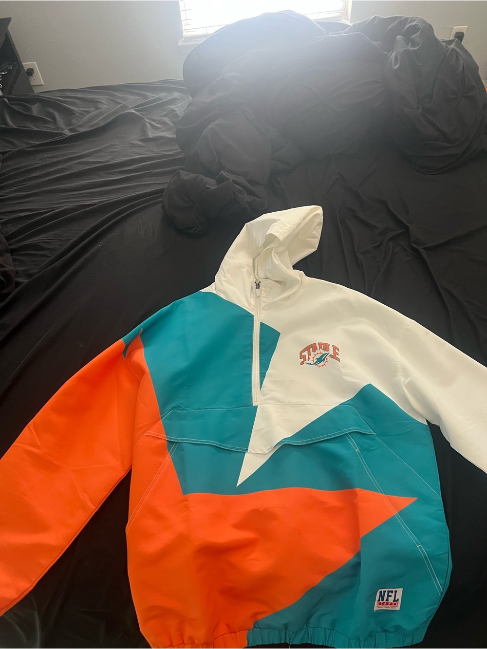 Miami Dolphins -STAPLE Colorblock Mens Pullover Jacket - White/Teal/Orange